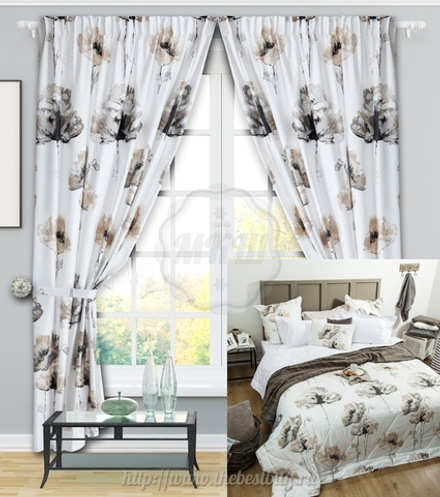 Комплект штор для спальни с покрывалом:  Сивелла (арт. BL10-72-01)  -   (180х270) х2 см., покрывало 230х250 см.  - серый