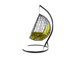 Подвесное кресло КАПЛЯ с ротангом черное, желтая подушка