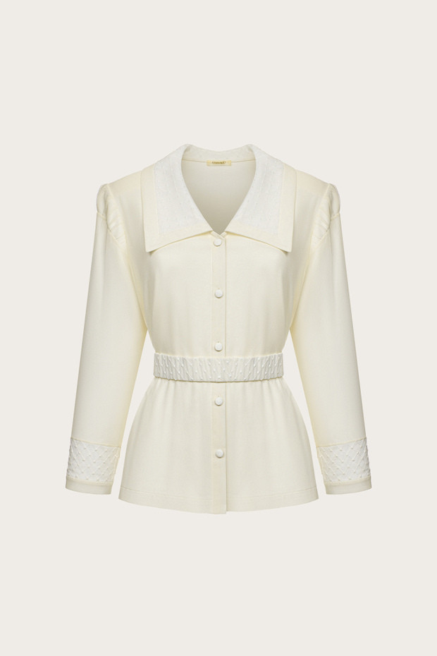 БЛУЗА ИЗ МОЛОЧНОГО ШЕЛКОВОГО ШИФОНА И КРУЖЕВА