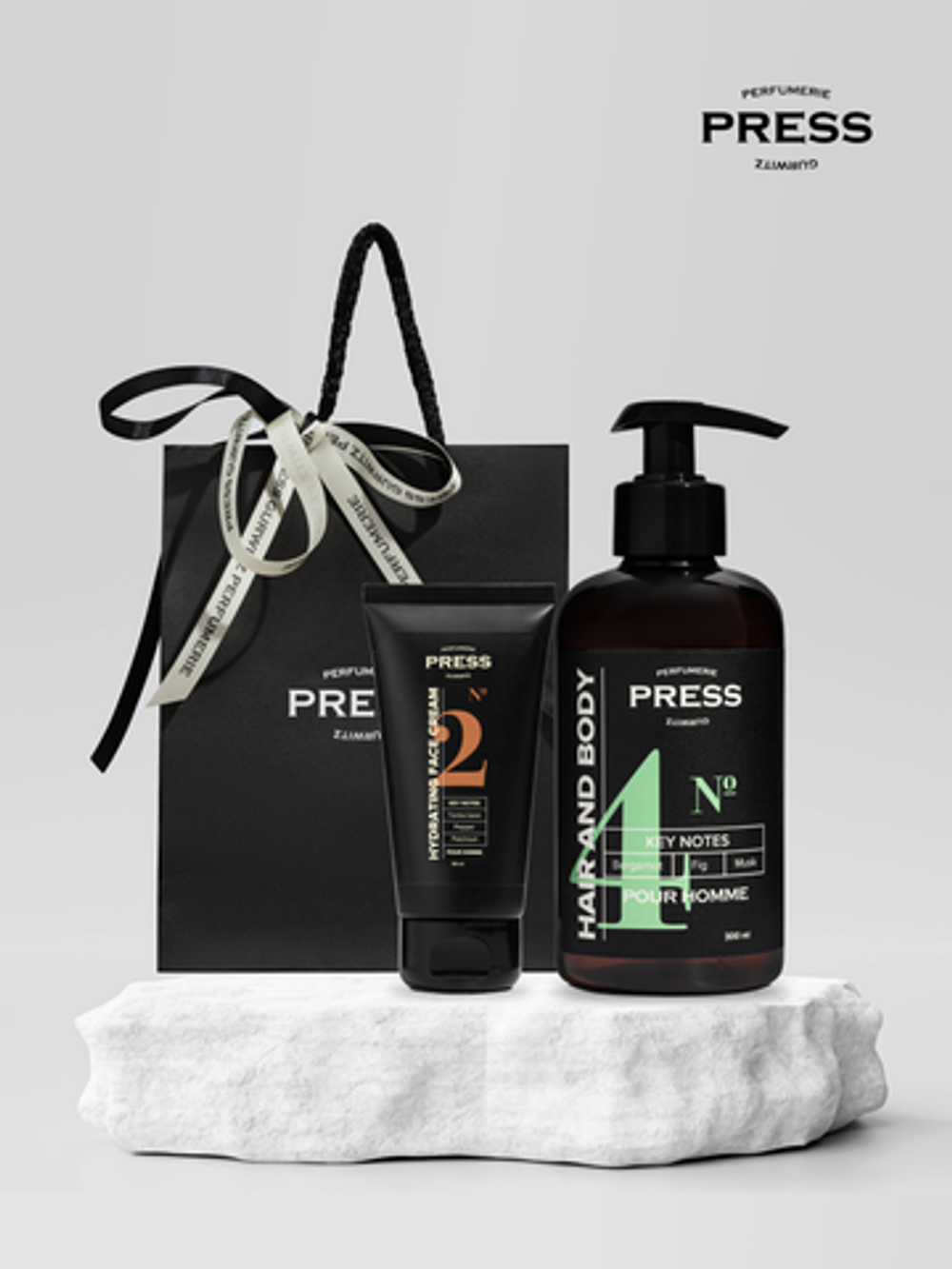 Подарочный набор парфюмированный для мужчин PRESS GURWITZ PERFUMERIE/ Шампунь-гель 2в1 №4 / Лосьон после бритья №2
