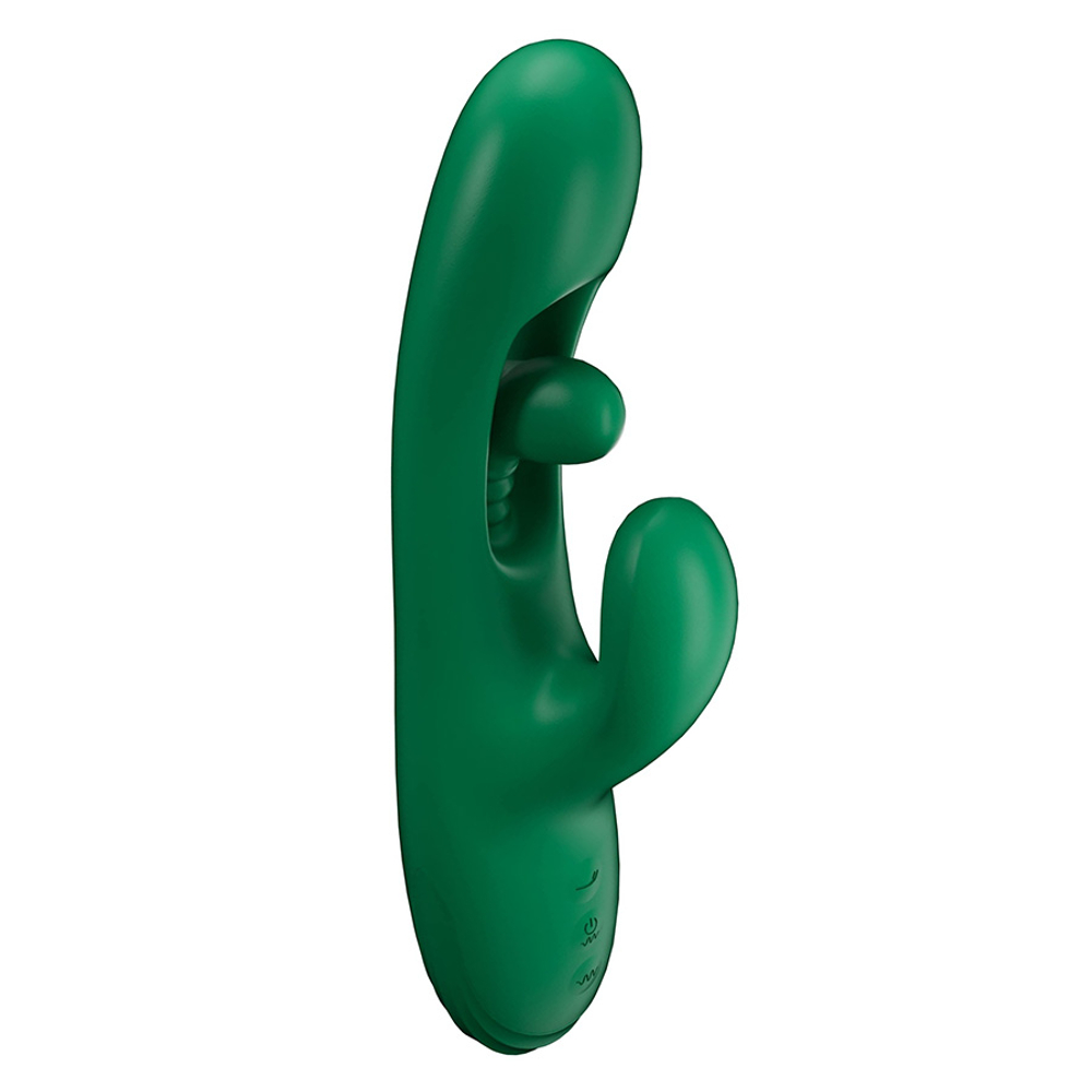 Зеленый вибратор-кролик 26см с подвижным язычком Amovibe Zenora Rabbit Vibrator Green
