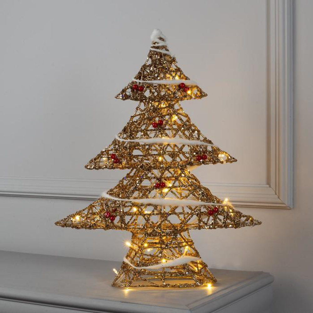 Фигура плетеная "Елка с ягодами" 50 см, 220V, Т/БЕЛЫЙ