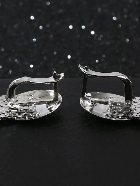 Серьги висячие "Голливуд" овал и нити, цвет серебро