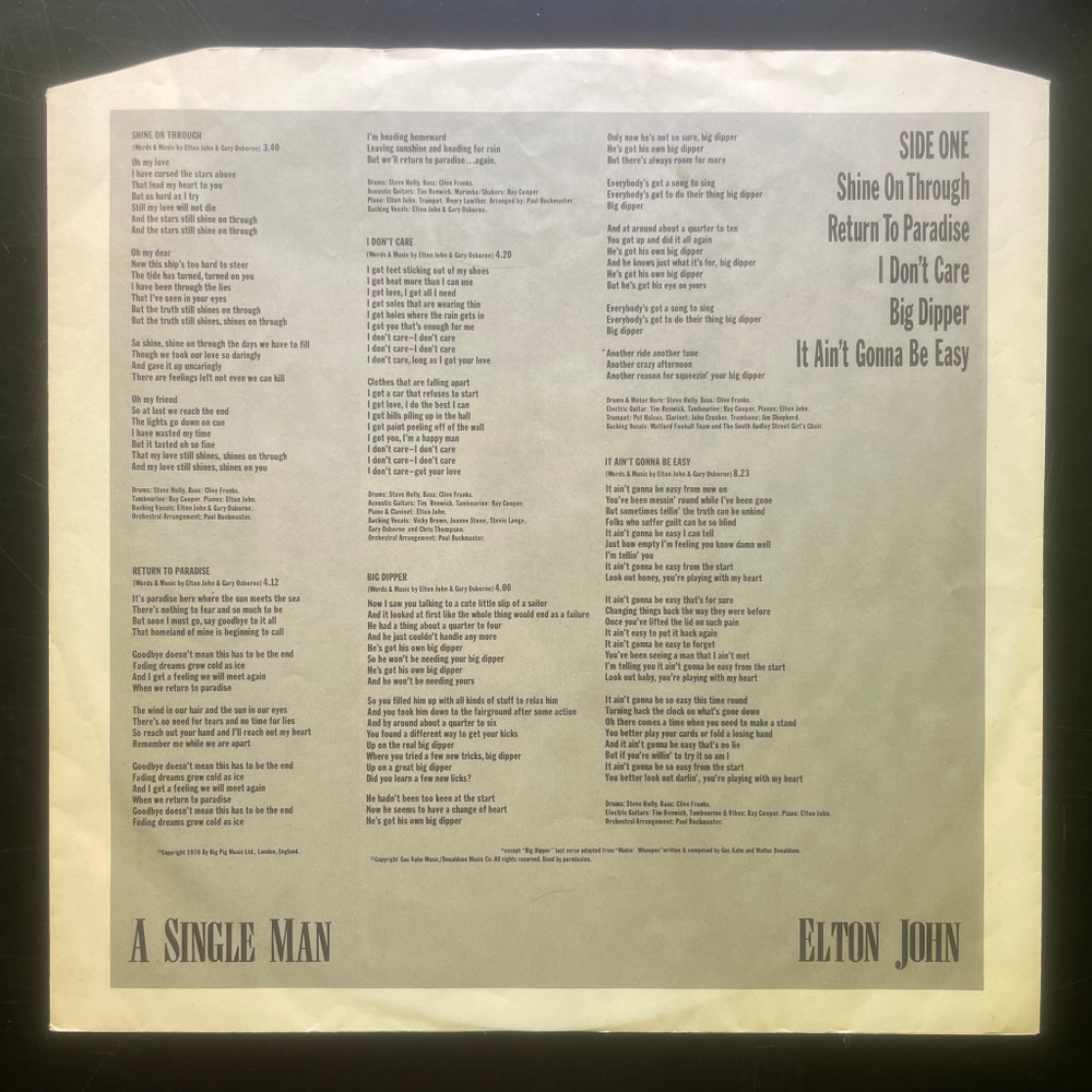 Elton John ‎– A Single Man (Скандинавия 1978г.)