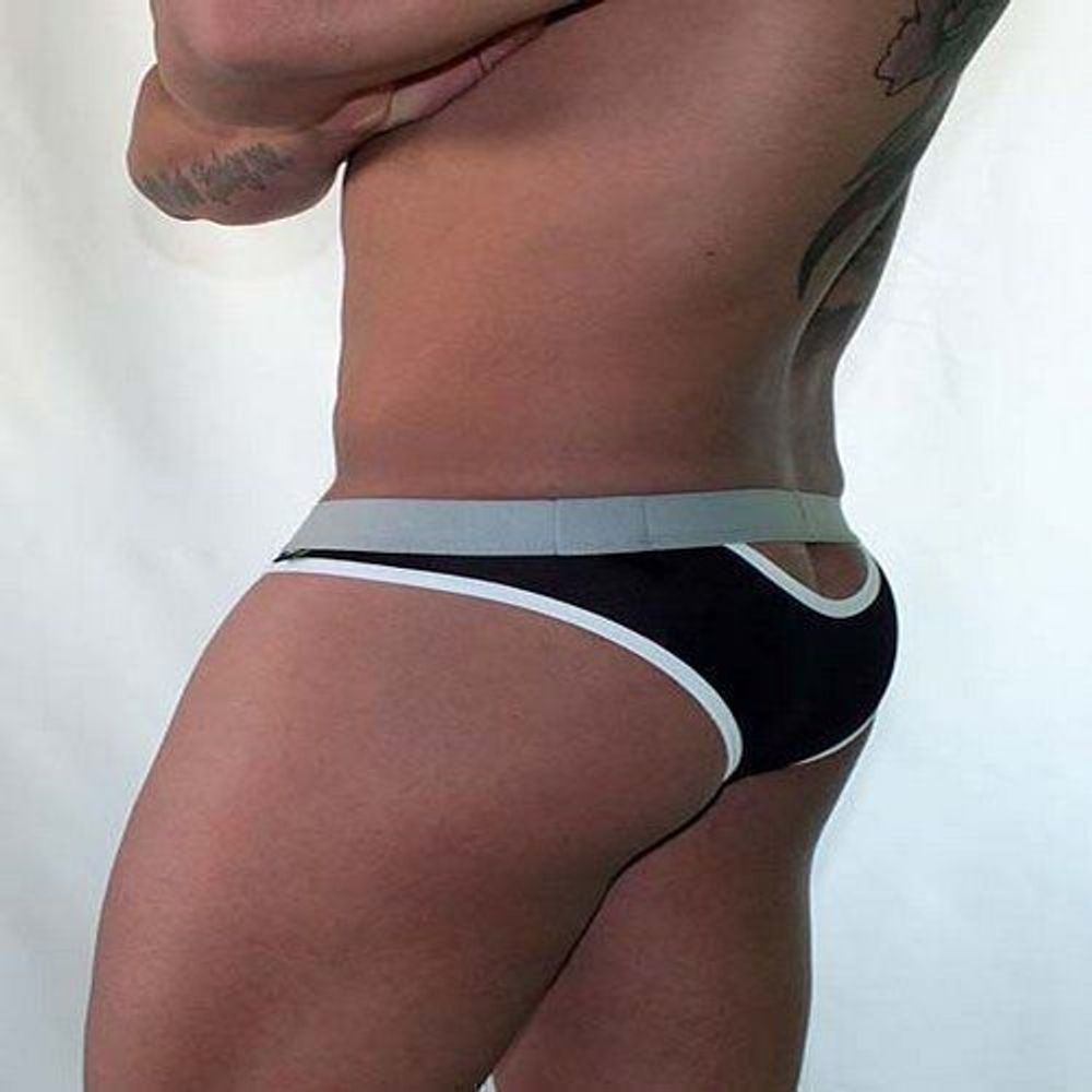 Трусы мужские брифы черные  сеточка с вырезами спереди и сзади Van Baam VB-38149