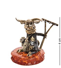 Народные промыслы AM-2828 Фигурка «Бык селянин» (латунь, янтарь)