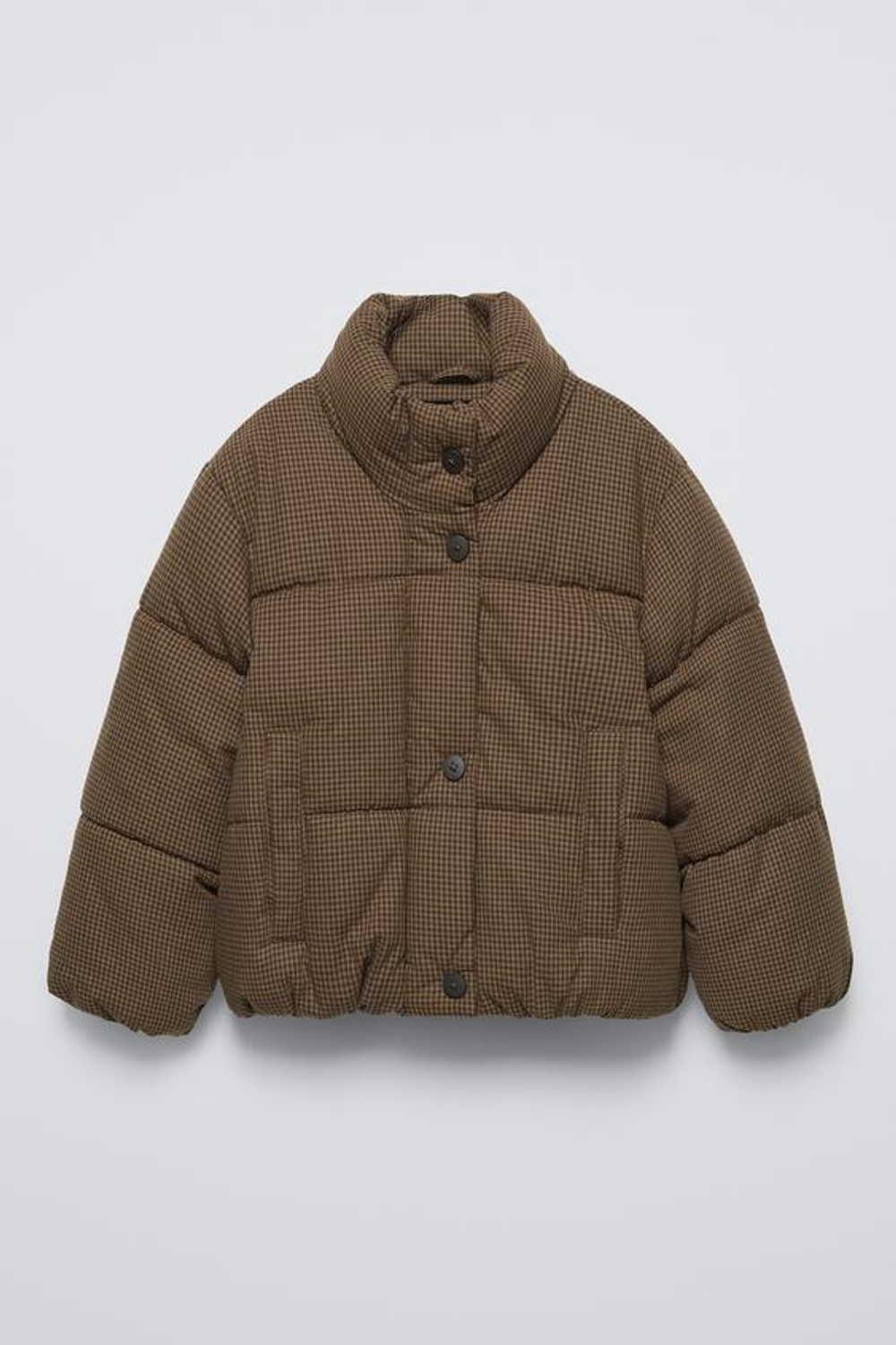 ZARA ПУХОВИК В КЛЕТКУ ВИШИ, КОРИЧНЕВЫЙ