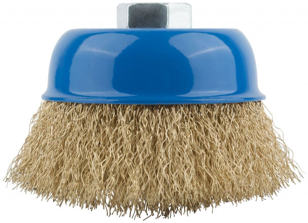 38942М Корщетка, тип Чашка, стальная латунир. волнистая проволока 75мм, гайка М14 MOS