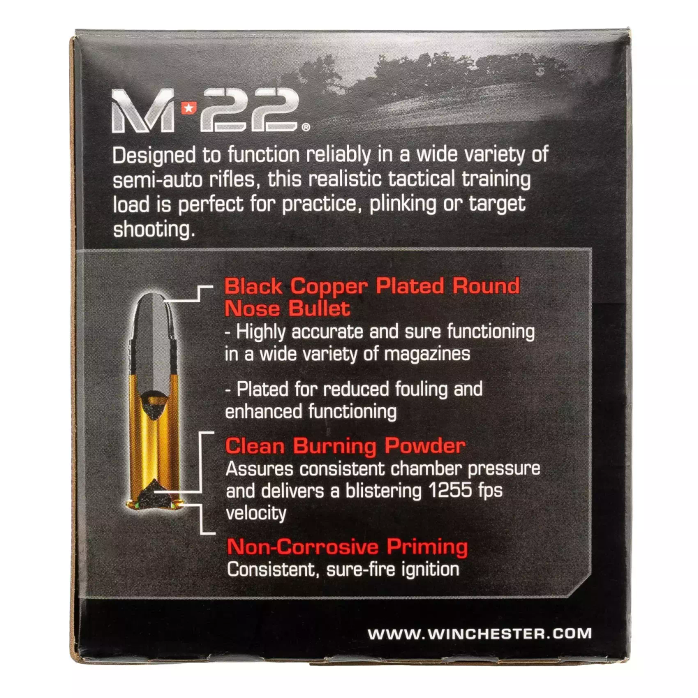 Патрон .22 LR Winchester M22 LRN, медная оболочка 40grs / 2,59гр., коробка 500 шт.