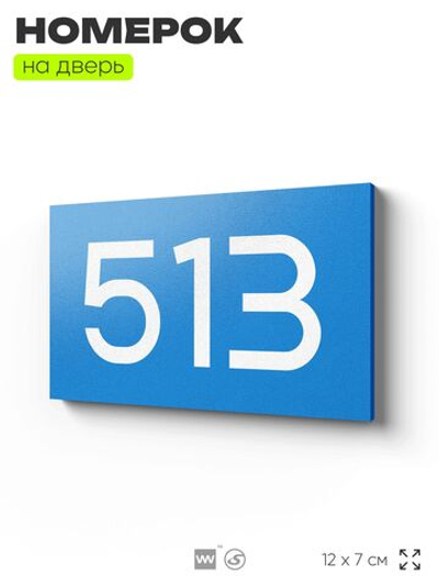 Номер на дверь 513, табличка на дверь для офиса, квартиры, кабинета, аудитории, склада, голубая 120х70 мм, Айдентика Технолоджи