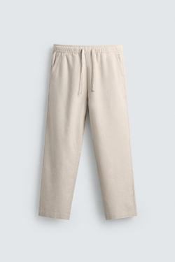 ZARA БРЮКИ RELAXED FIT С РЕЛЬЕФНОЙ СТРУКТУРОЙ, СВЕТЛО-БЕЖЕВЫЙ