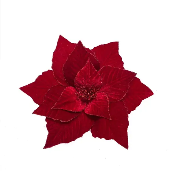Декоративный цветок Пуансеттия 28 см., красный, на клипсе, Christmas DeLuxe (89560)