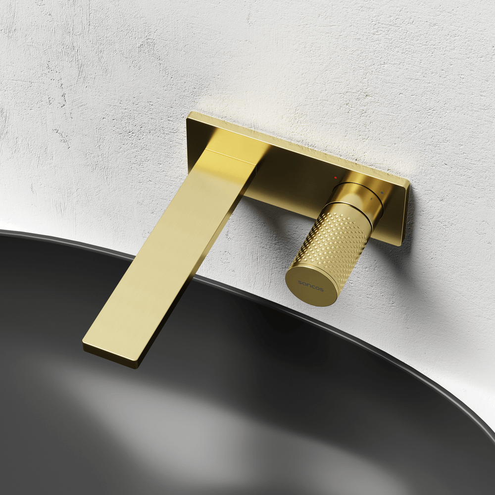 Смеситель для раковины Sancos Nexus с внутренней частью, брашированное золото, PVD покрытие, арт. SC9013BG