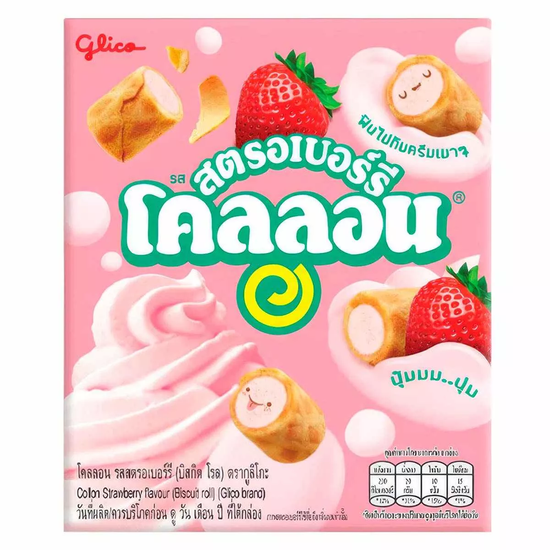 Бисквитные рулетики Glico Collon Strawberry со вкусом клубники, 41 г (Таиланд)