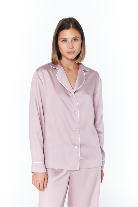 Блуза из тенселя с кантом розовый дым