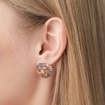 Серьги «Гибискусы» с английским замком из красного золота с фианитами и эмалью