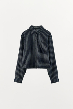 ZARA РУБАШКА В ПОЛОСКУ С ПРИНТОМ, ТЕМНО-СИНИЙ/БЕЛЫЙ