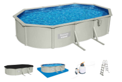 Стальной бассейн Bestway Hydrium Oval Pool 610х360х120 см + песочный ф/насос 5678 л/ч, лестница, тент, подстилка (56369 BW)