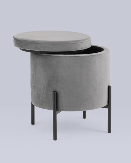 Пуф Грейс с ящиком велюр серый