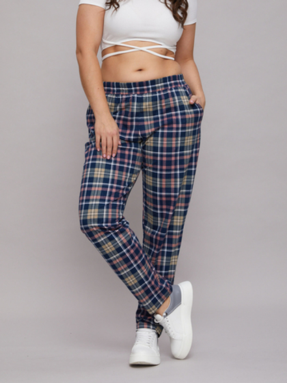 Брюки Б-18/клетка-синебежрозовая