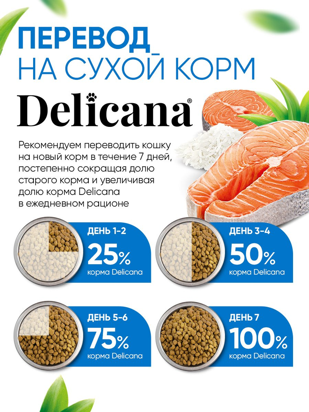 Сухой полнорационный корм для взрослых кошек с лососем DELICANA 8кг