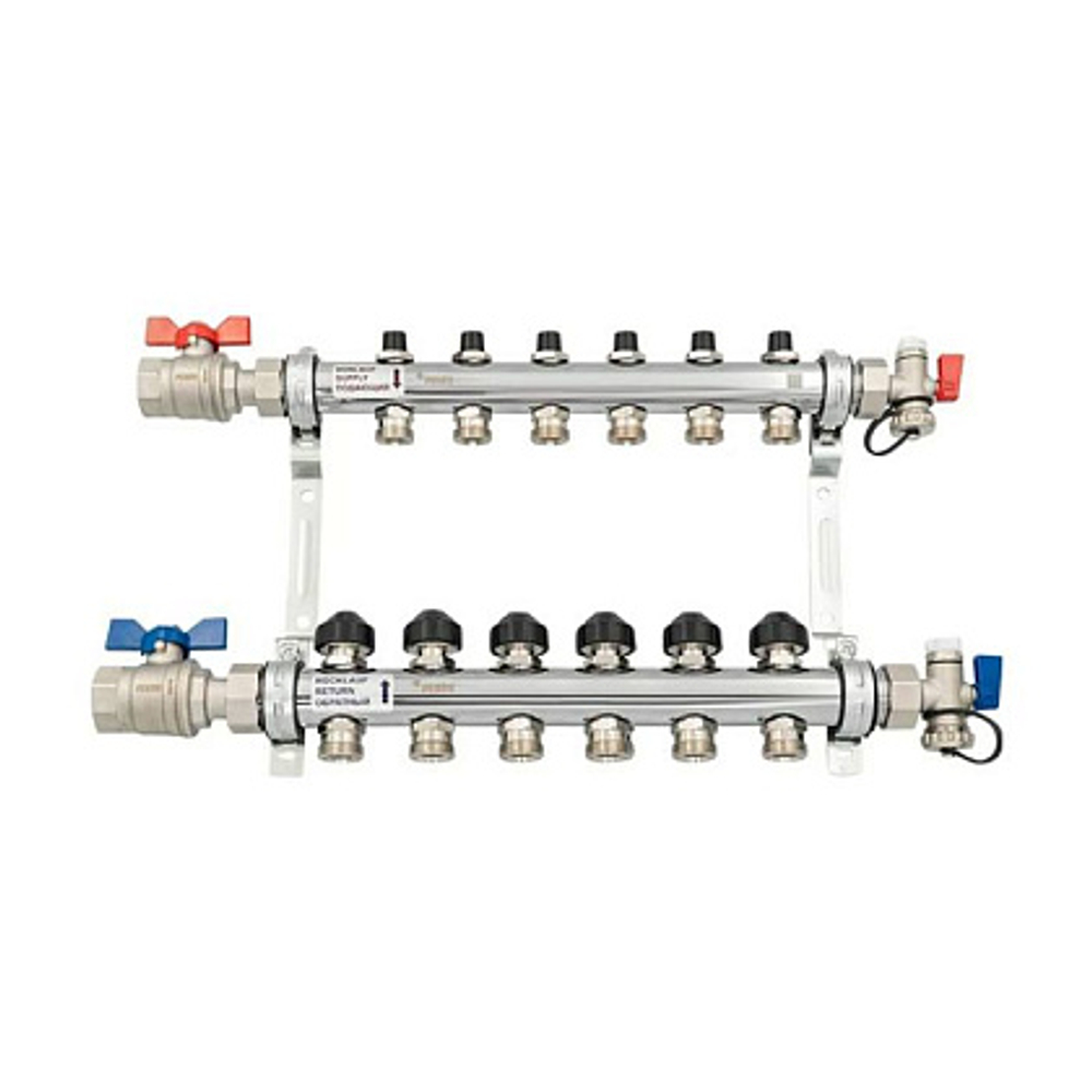 Коллекторная группа для радиаторного отопления РЕХАУ HKV - 1" на 6 контура 3/4"EK (нерж.сталь)