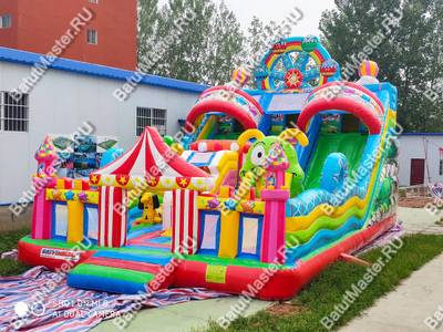 Коммерческий надувной батут "Парк развлечений 2" 12*7*7 м без фигуры клоуна