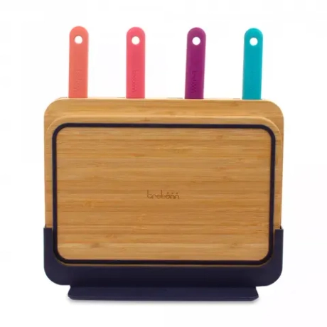 Набор кухонный 6 предметов: 4 ножа в подставке + доска разделочная 30х20см