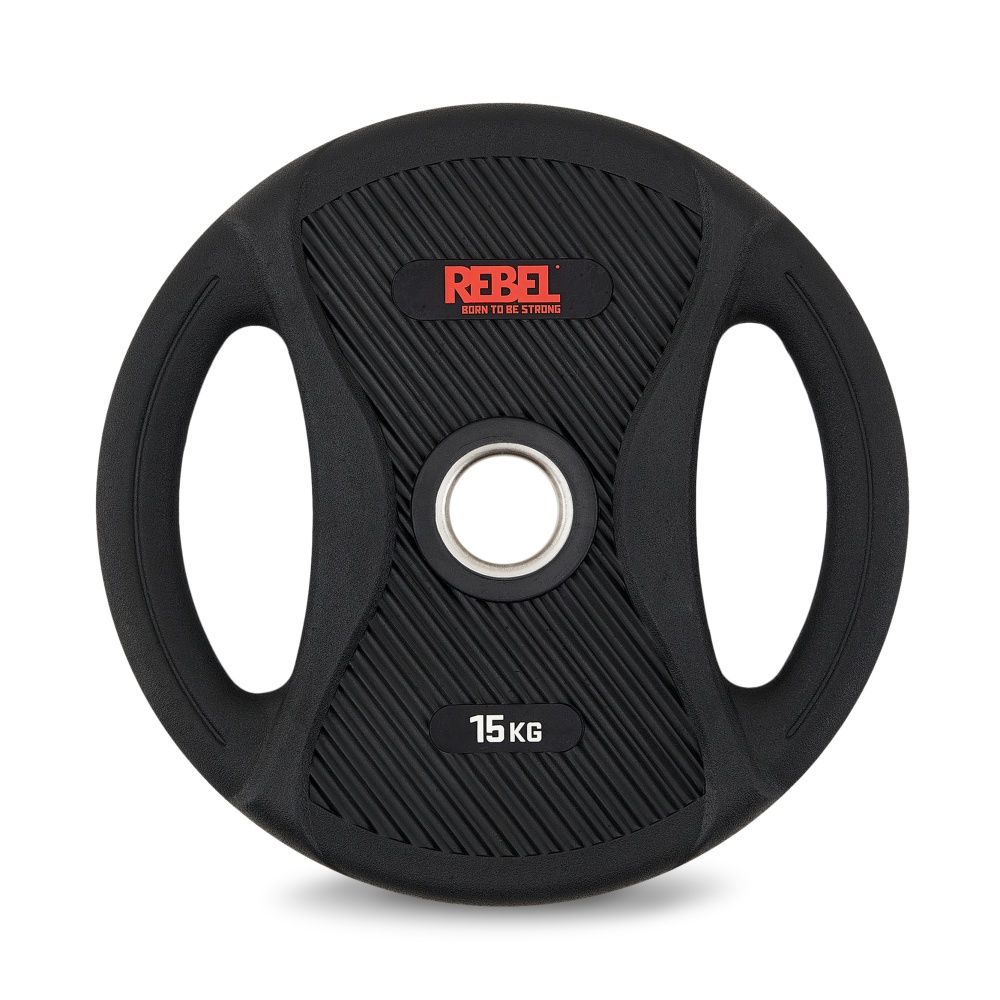 Диск олимпийский обрезиненный с двумя хватами 15 кг REBEL