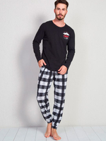 Мужской трикотажный комплект с клетчатыми брюками (Размер: XL) (Цвет: черный)