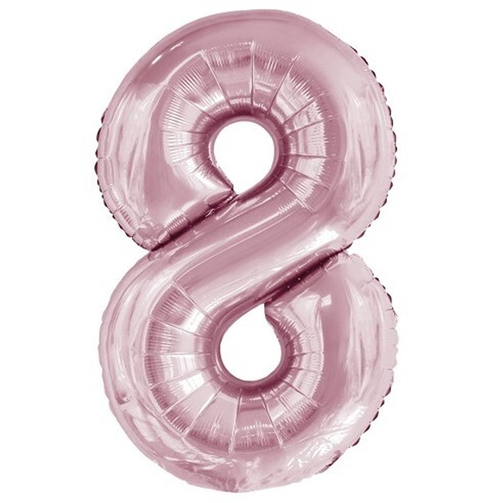 Шар фольга Цифра 8 Slim, Светло-розовый 86см УЖЕ с гелием