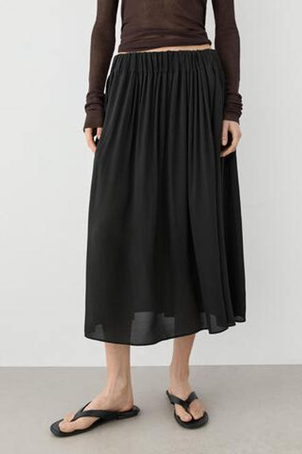 Massimo Dutti Плиссированная юбка миди, черный