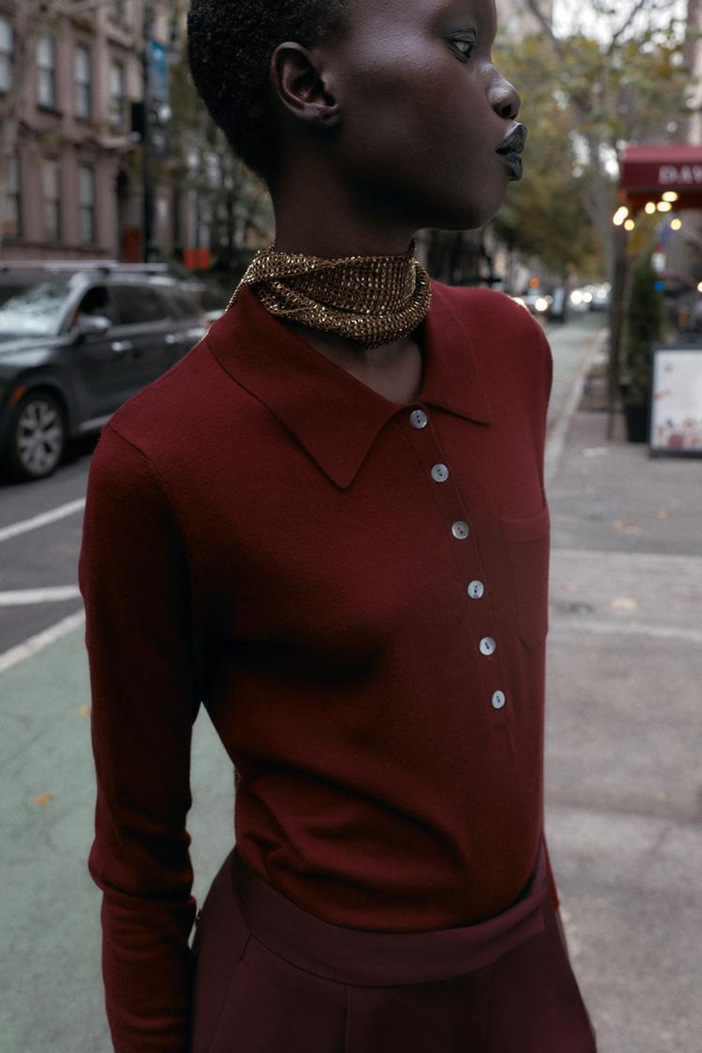 ZARA БАЗОВОЕ ПОЛО ИЗ СМЕСОВОЙ ШЕРСТИ, БУРГУНДИ