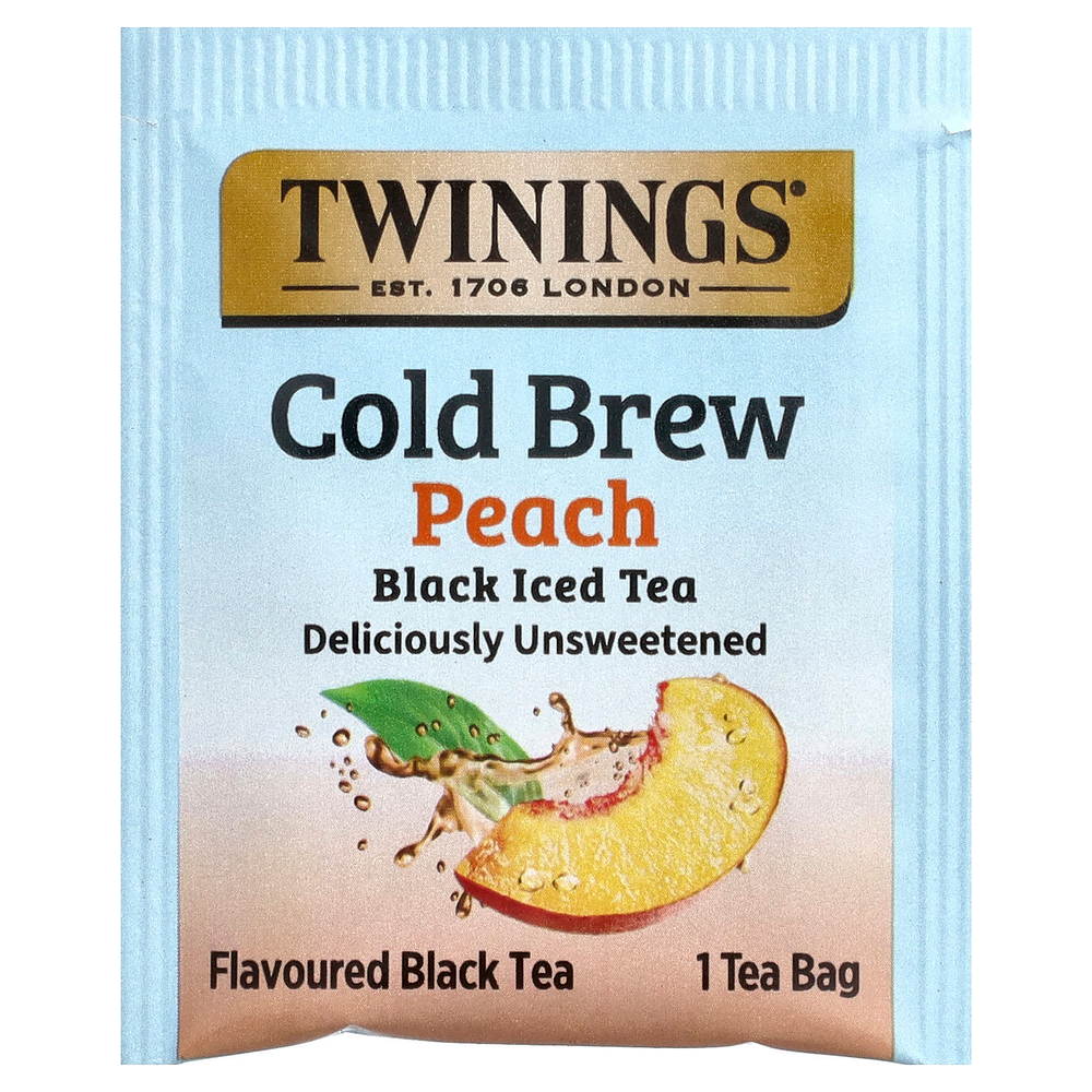 Twinings, холодный холодный чай, черный чай, персик, несладкий, 20 чайных пакетиков, 40 г (1,41 унции)