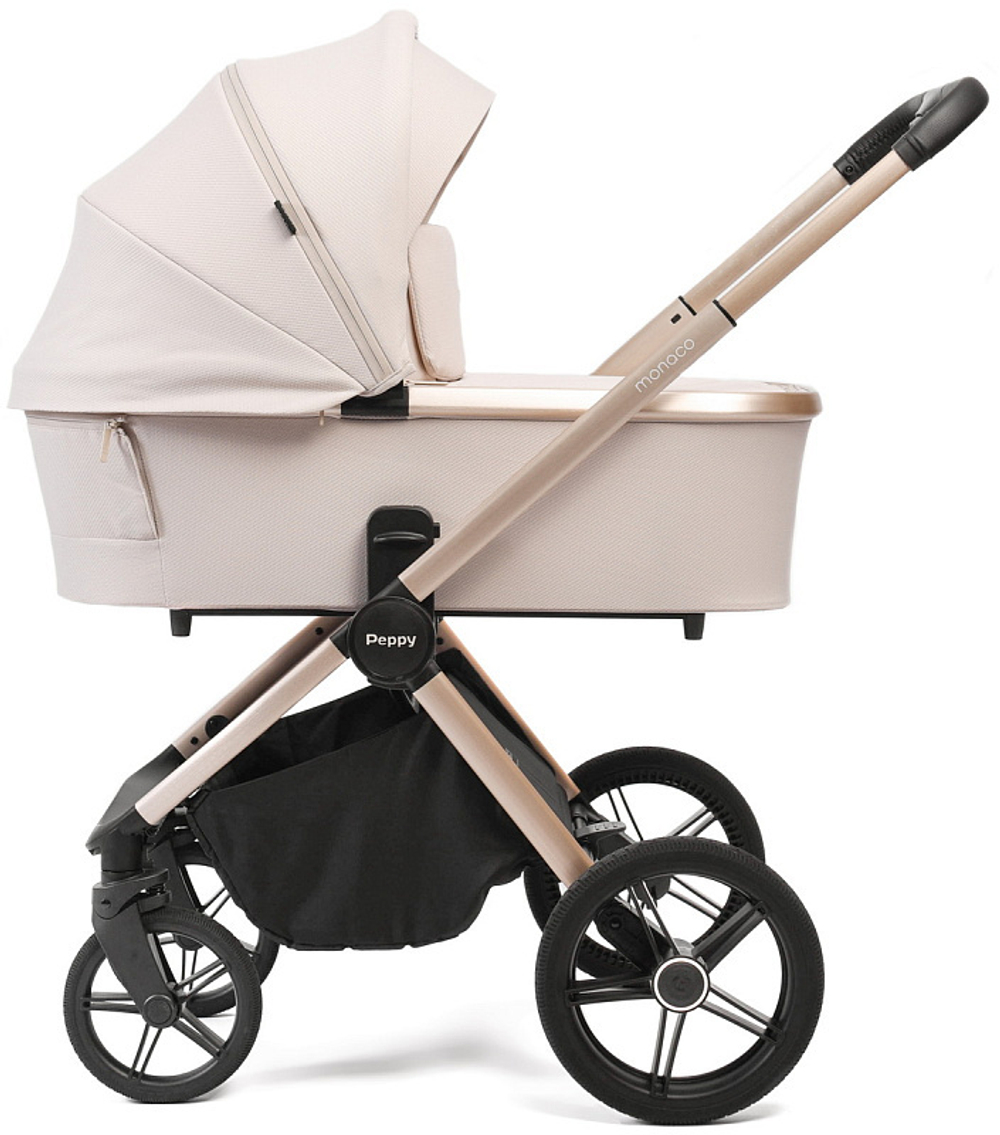 Детская коляска Peppy Monaco 2 в 1 Beige (бежевый), рама беж, шлифованный алюминий