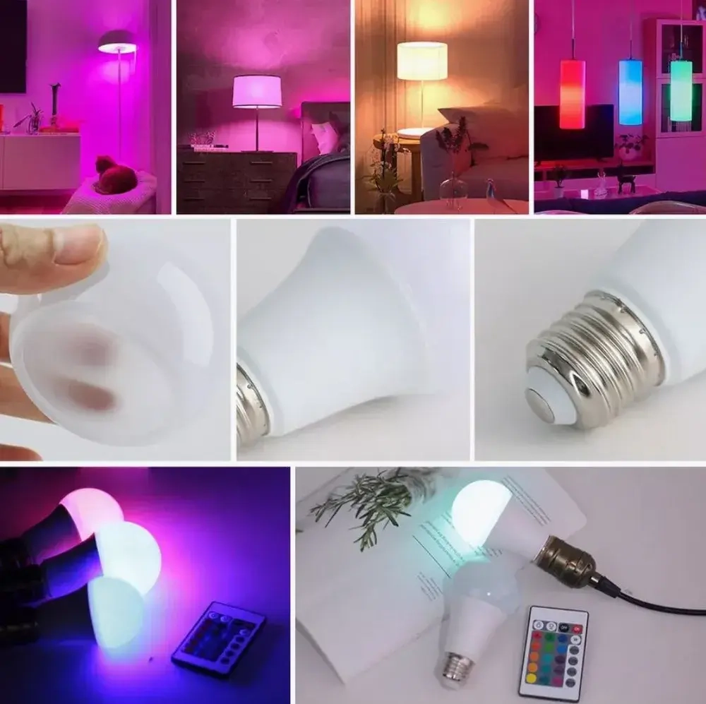 Лампочка светодиодная е27 / умная RGB с пультом управления /9Вт с регулируемой яркостью/16 цветов