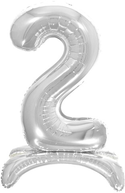 Шар (32''/81 см) Цифра, 2 на подставке, Серебро