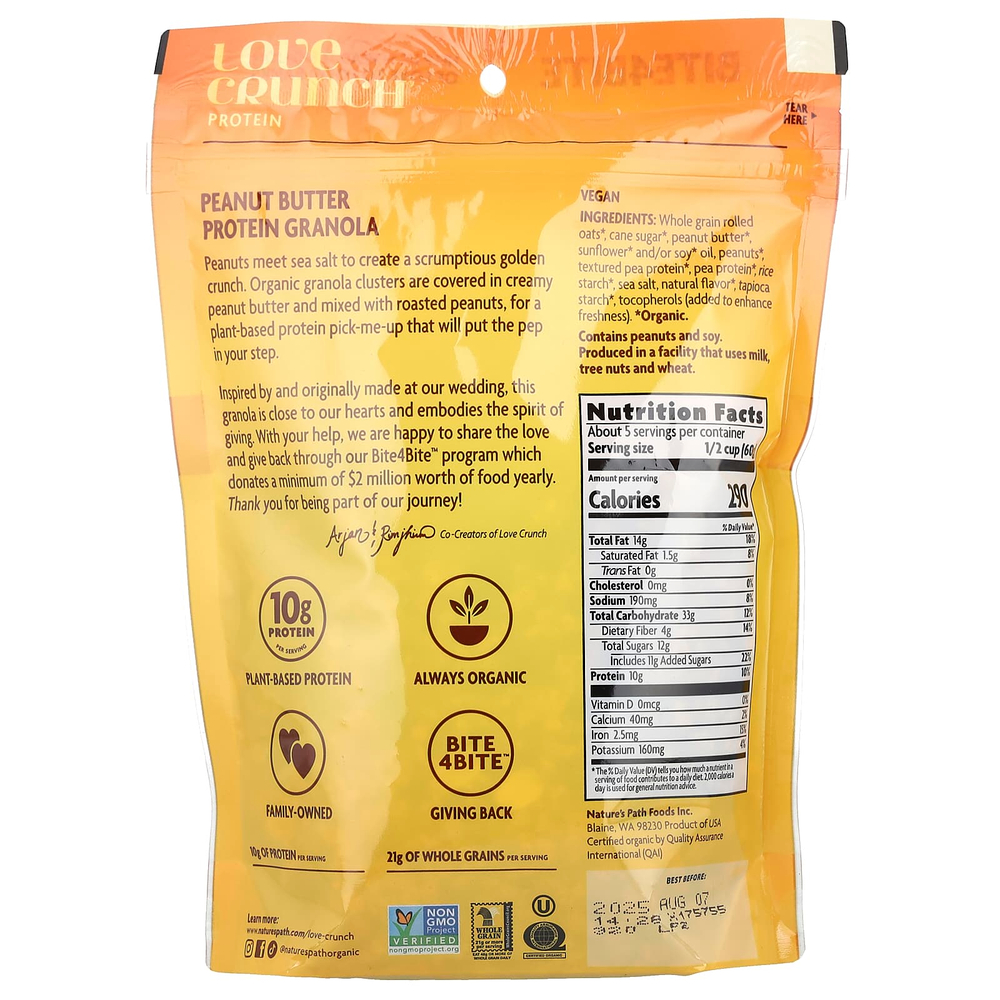 Nature's Path, Love Crunch®, протеин, органическая гранола премиального качества, арахисовая паста, 312 г (11 унций)