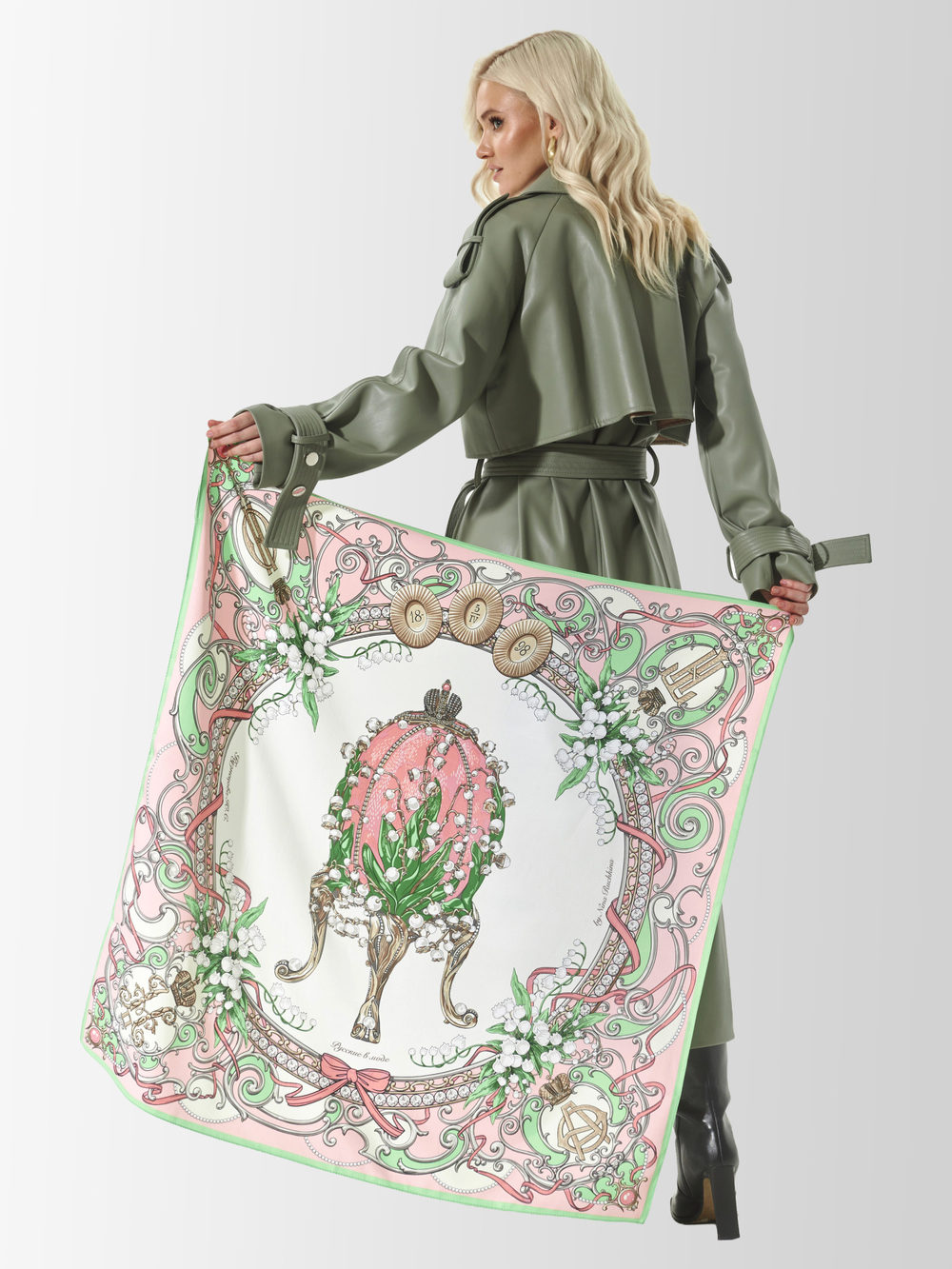 Платок «Яйцо Фаберже Ландыши» розовый