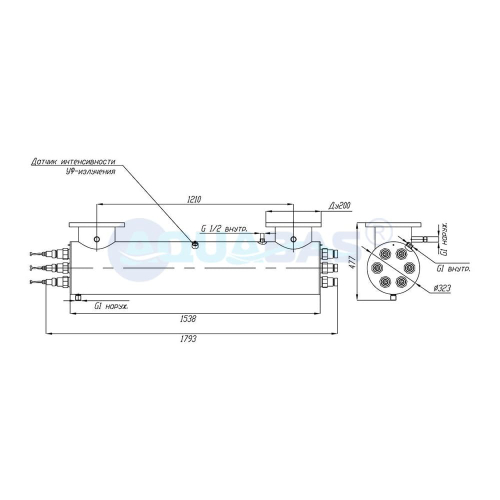 УФУ.500.БП Излучатель ультрафиолетовый УФУ-500 с датчиком УФ и блоком промывки