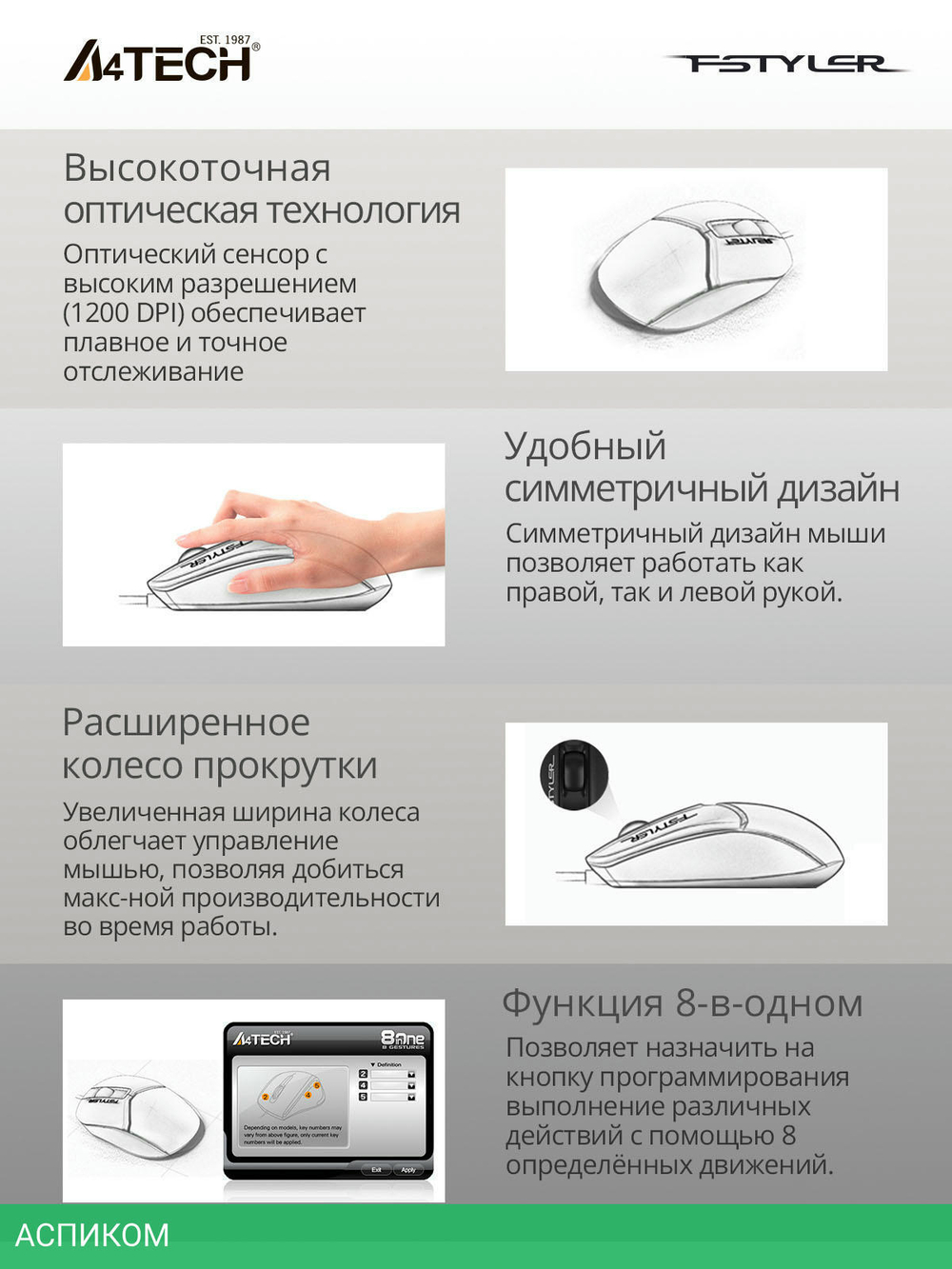 Мышь A4Tech Fstyler черный (FM12)