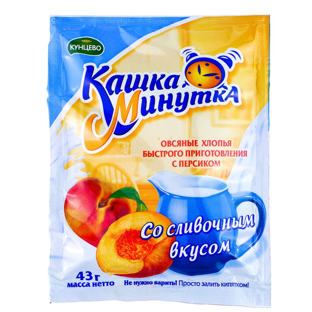 Хлопья овсяные Кашка Минутка, персик/сливки, 43 гр