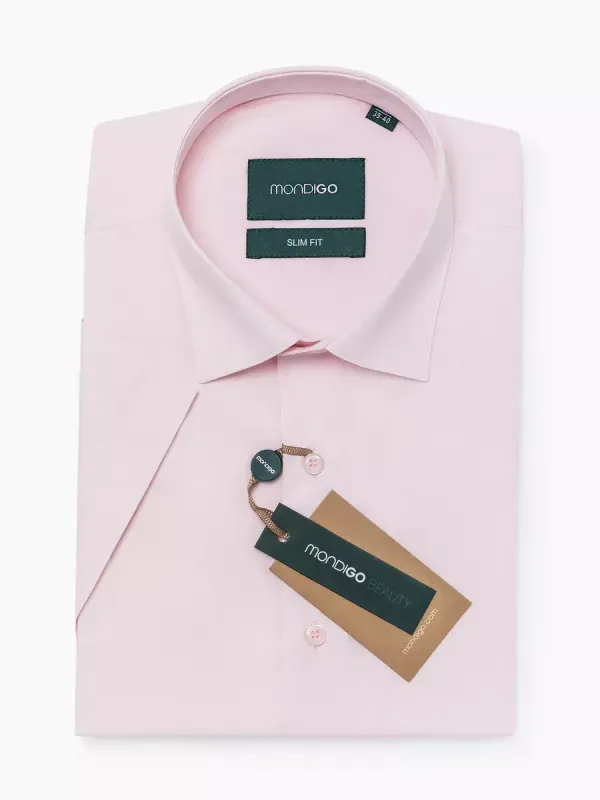 Рубашка приталенная SLIM FIT с коротким рукавом, бледно-розовая