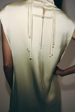 ZARA АТЛАСНОЕ ПЛАТЬЕ С НАВЕСНЫМИ ПЕТЛЯМИ — ZW COLLECTION, ЦВЕТ МОРСКОЙ ВОЛНЫ