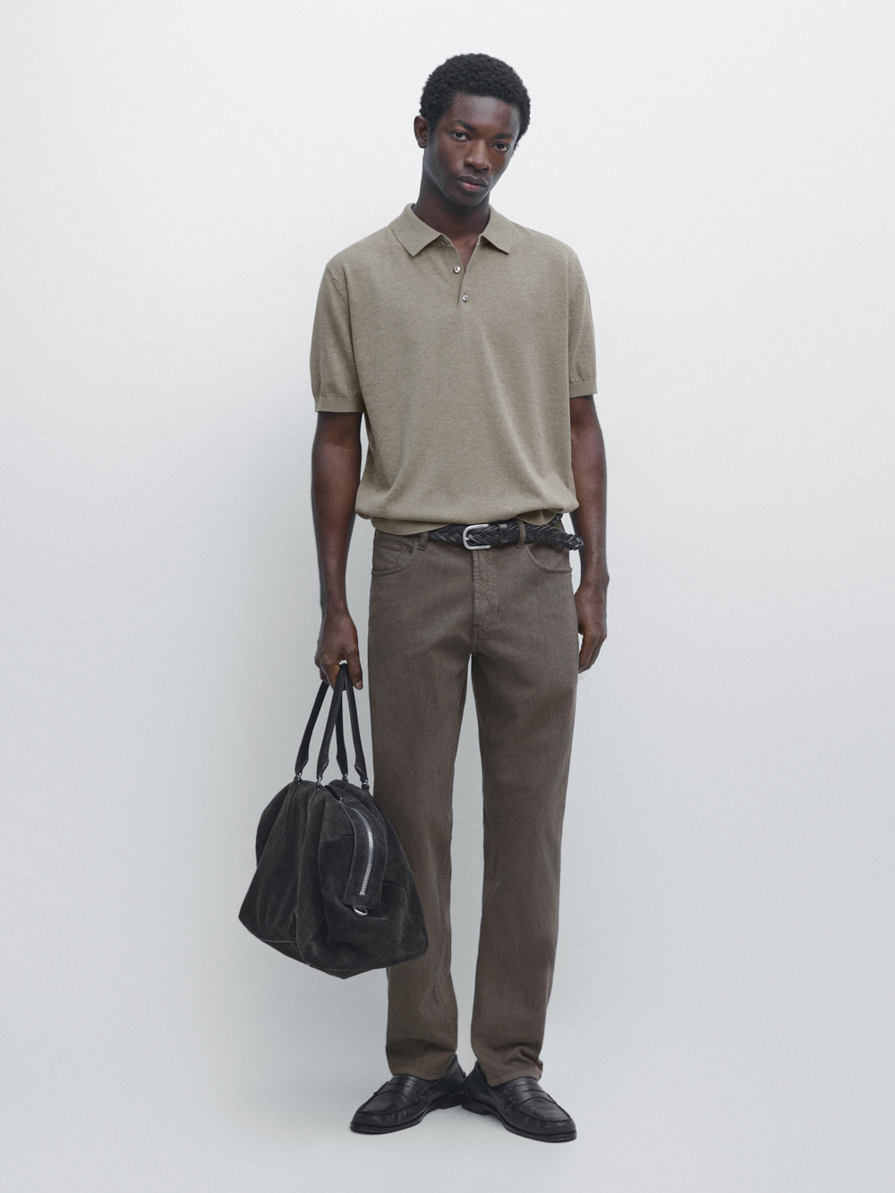 Massimo Dutti Поло из 100% хлопка, бежевый/зеленый