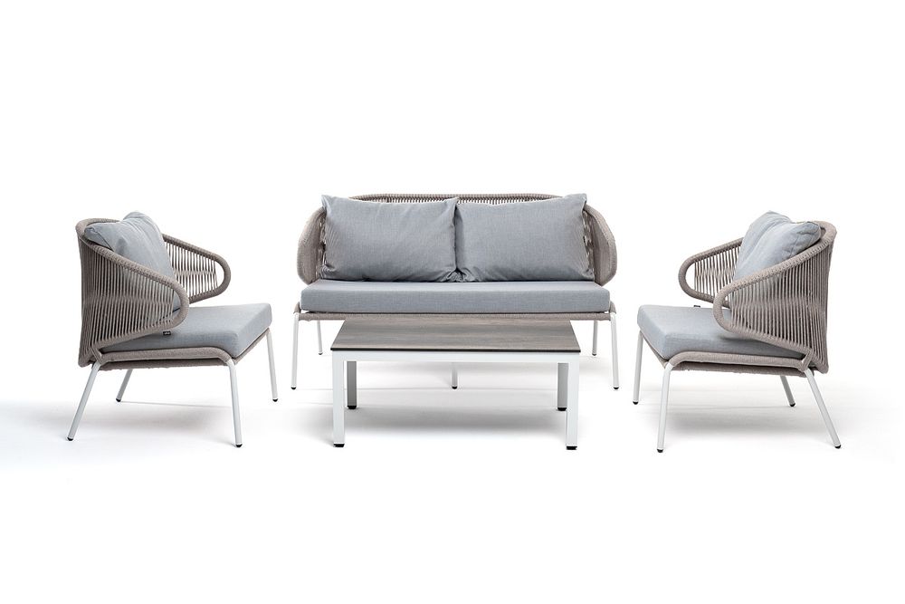 "Милан" лаунж-зона 4-местная плетеная из роупа (веревки), каркас алюминиевый светло-серый, роуп серый меланж