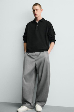 ZARA БРЮКИ BALLOON FIT С ЗАЩИПАМИ, МЯГКИЙ СЕРЫЙ