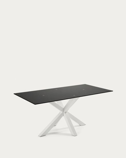Argo Стол обеденный с белыми ножками из стали и столешницей из черного стекла 200x100