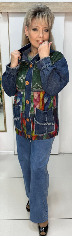 Джинсовый комбинированный жакет-ветровка