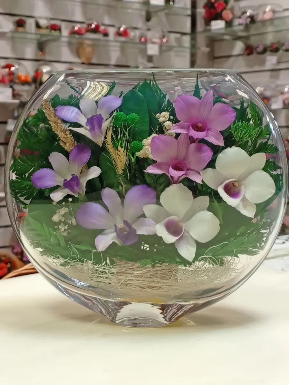 натуральные цветы в стекле, вакуум